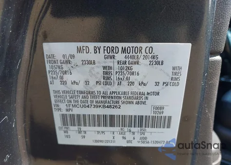 2009 Ford Escape Limited from USA, damaged, VIN 1FMCU04739KB48262